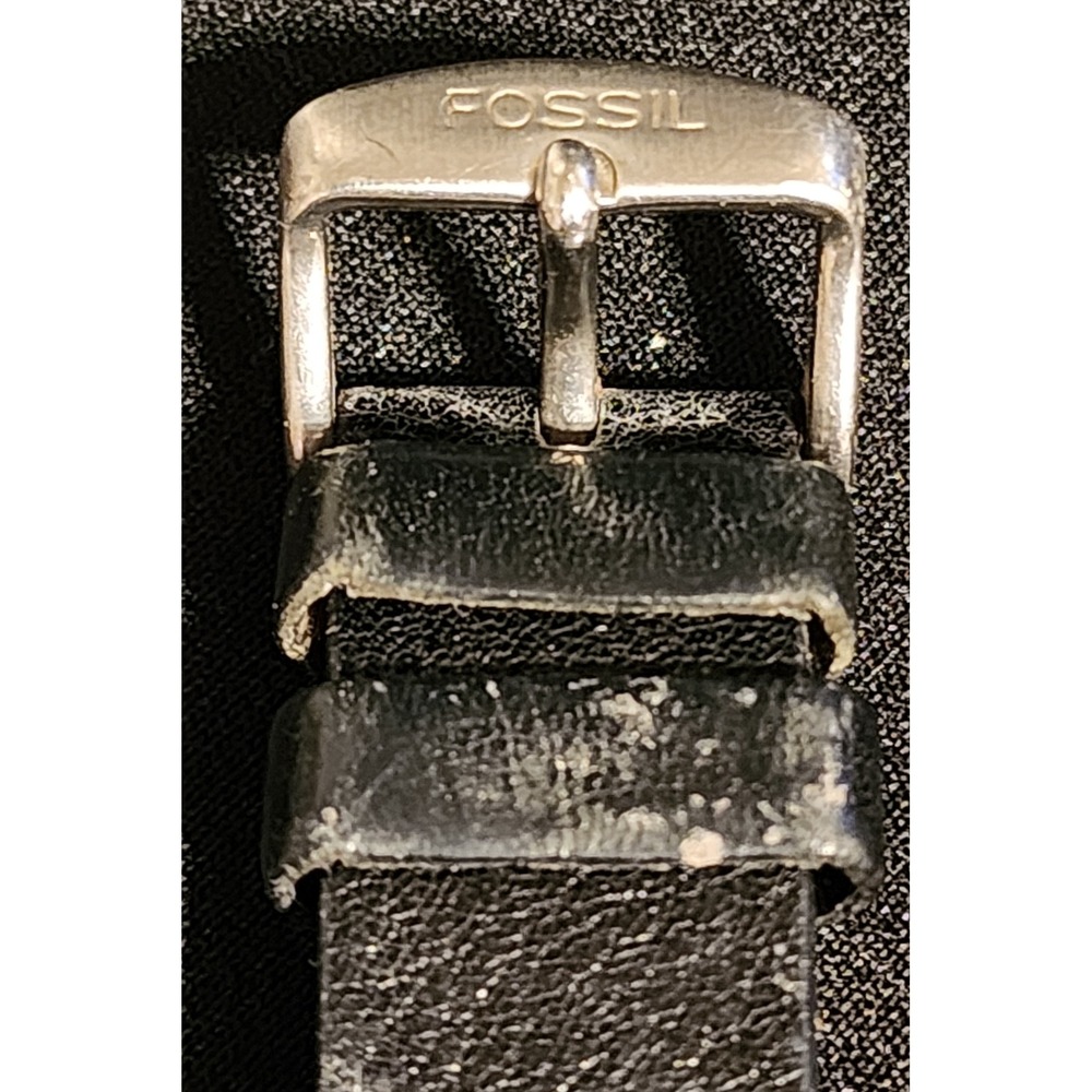 Y2K Fossil Big Tic Black Leather Cuff Watch Silver Dial Laced Wide Band READ - Picture 8 of 9